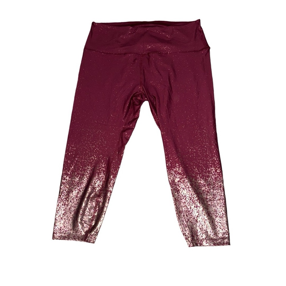 Beyond Yoga Alloy Ombre Metallic Gunmetal Speckle High Rise Leggings Burgundy 3X